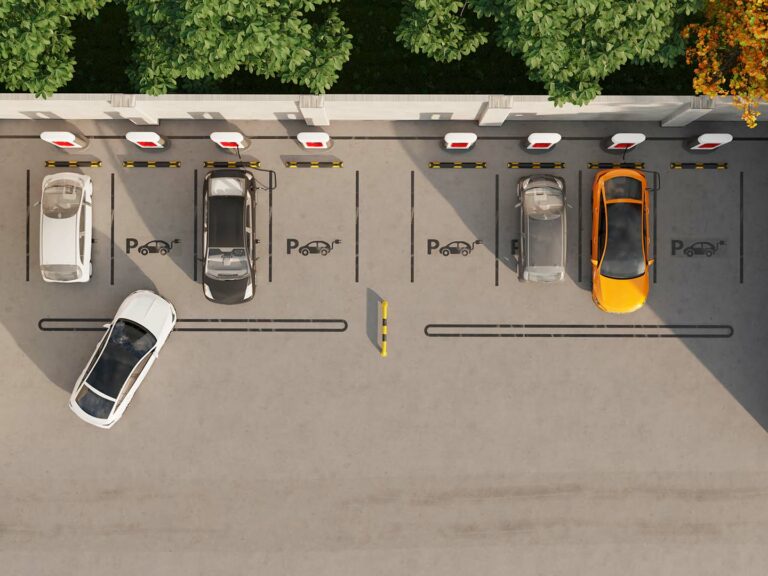 Parkplatz Beispiel mit Ladestationen für Elektroautos